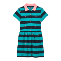 Navy Stripes Kleid mit Hemdkragen für Mädchen Tropezian green Vorderansicht