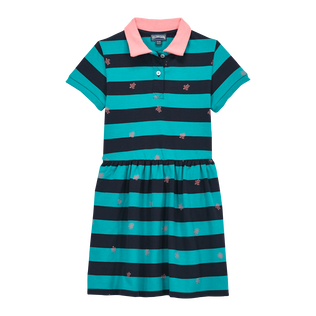 Vestito bambina con colletto a camicia Navy Stripes Tropezian green vista frontale