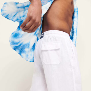 Men Linen Pants Solid White details view 2
