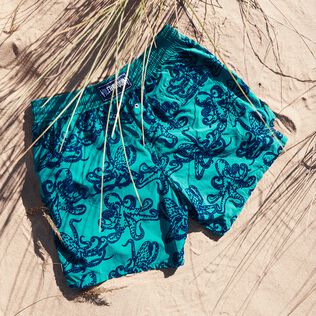 Maillot de bain garçon Poulpes Flocké Emeraude vue de détail 1