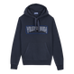 Men Cotton Hoodie Sweatshirt Solid Navy front view