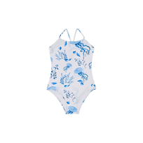 Girls One-piece Swimsuit Medusa and Shells White 正面图