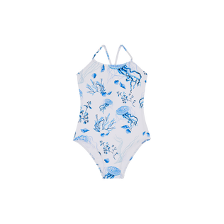 Girls One-piece Swimsuit Medusa and Shells White 正面图