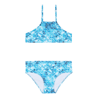 Flowers Tie & Dye Bustier-Bikini für Mädchen Marineblau Vorderansicht