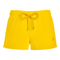 Pantalón corto en tejido de rizo liso para mujer - Vilebrequin x JCC+ - Edición limitada Citron vista frontal