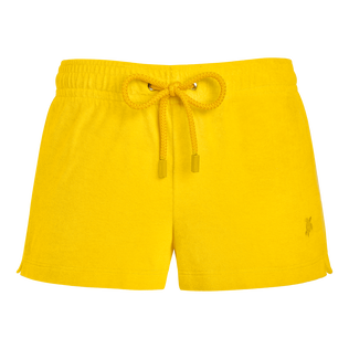 Pantalón corto en tejido de rizo liso para mujer - Vilebrequin x JCC+ - Edición limitada Citron vista frontal