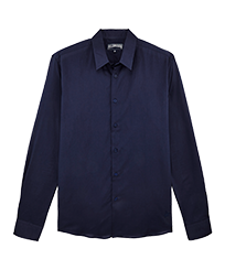 Camisa en gasa de algodón con estampado liso unisex Azul marino vista frontal