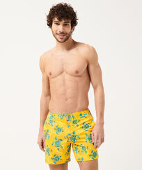 Men Stretch classic Printed - Men Flat Belt Stretch Swimwear Turtles Madrague, Yellow front worn view