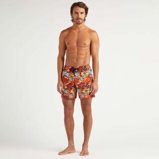 Men Stretch Short Swim Trunks Monoi Turtles Apricot front worn view
