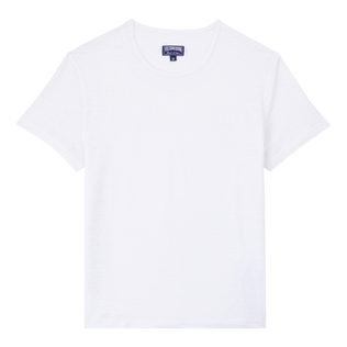 T-shirt in jersey di lino tinta unita Bianco vista frontale