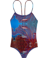 Red Gorgonians Badeanzug für Mädchen – Vilebrequin x 1Ocean Multicolor Vorderansicht