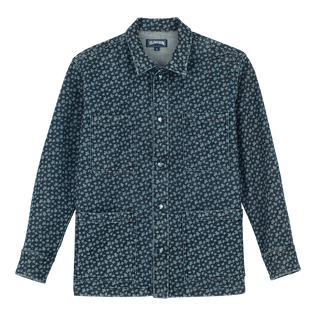 Micro Turtles Corrosion Printed Denim Men Jacket Dark denim w1 front view