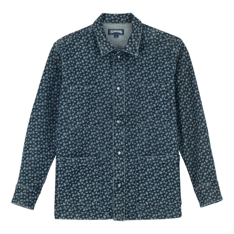 Micro Turtles Corrosion Printed Denim Men Jacket - Mandrier - Blue - Size XL - Vilebrequin