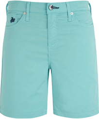 Stretch-Bermudashorts aus Baumwollsatin im 5-Taschen-Design für Damen Lagune Vorderansicht