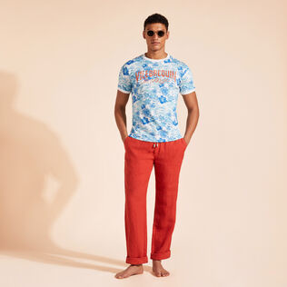 Camiseta de algodón con estampado Tahiti Flowers para hombre Blanco detalles vista 2