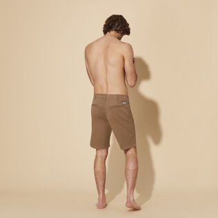 Men Tencel Cotton Bermuda Shorts Solid Hazelnut back worn view