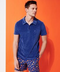 Solid Polohemd aus Jacquard für Herren Purple blue Vorderseite getragene Ansicht