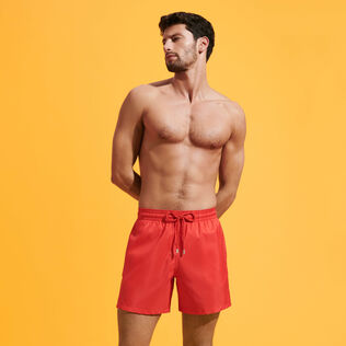 Men Swim Trunks Ultra-light and packable Solid Poppy red front worn view