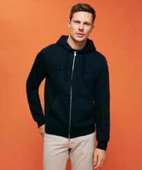 Solid Sweatshirt aus Baumwolle für Herren Marineblau Vorderseite getragene Ansicht