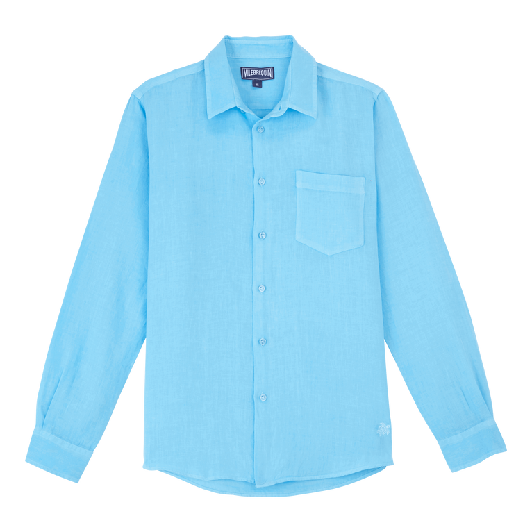 Vilebrequin Men Linen Shirt Solid - Caroubis - Blue - Size XXS