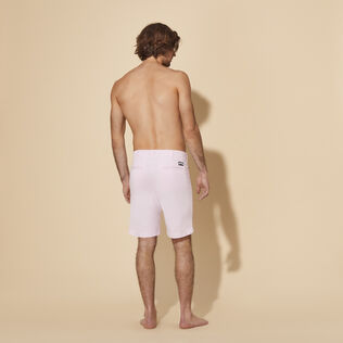 Men Tencel Cotton Bermuda Shorts Solid Tea pink back worn view