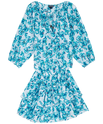 Damen Andere Bedruckt - Kurzes Orchidees Kleid aus Baumwollvoile für Damen, Weiss Vorderansicht