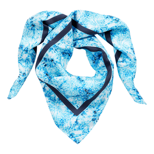 Pañuelo unisex de seda con estampado Flowers Tie & Dye Azul marino vista trasera