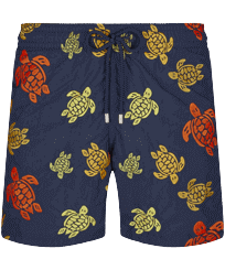 Men Swim Shorts Embroidered Ronde Des Tortues - Limited Edition Navy front view