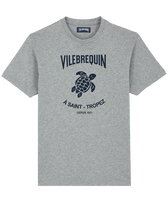 T-shirt en coton homme Tortue flockée Gris chine vue de face