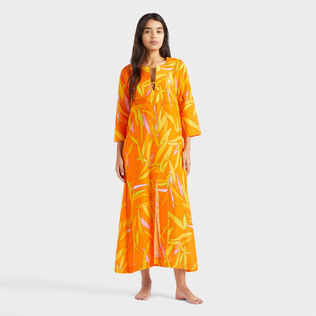 Madrague Kaftan aus Baumwolle und Seide für Damen Apricot Vorderseite getragene Ansicht