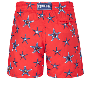 Men Swim Shorts Embroidered Starfish Dance - Limited Edition Poppy red back view