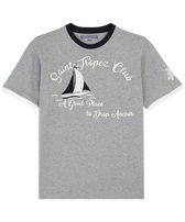 Camiseta de algodón con estampado Sail teñido en hilo para hombre Gris jaspeado vista frontal