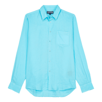 Einfarbiges Hemd aus Leinen für Herren Lazulii blue Vorderansicht