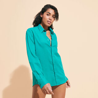 Camicia unisex leggera in voile di cotone tinta unita Emerald dettagli vista 4
