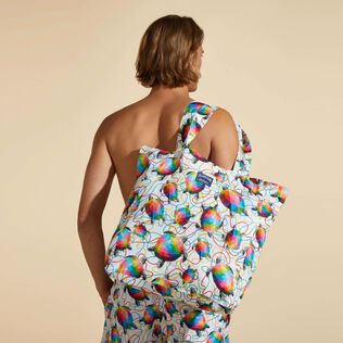Bolso tote de lino con estampado Tortugas - Vilebrequin x Okuda San Miguel Multicolores vista frontal desgastada