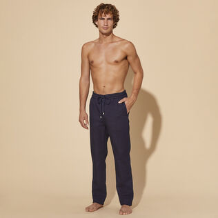 Men Wool Denim Jogger Pants Dark denim w1 front worn view