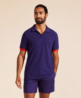 Men Organic Cotton Pique Polo Shirt Solid Midnight front worn view