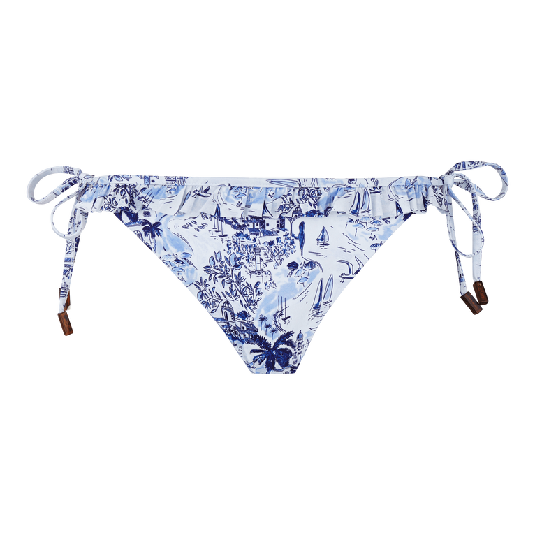 Braguita De Bikini Con Tiras De Atado Lateral Y Estampado Riviera Para Mujer - Traje De Baño - Florly - Azul