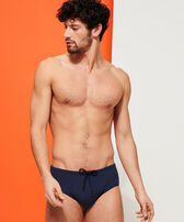 Men Swim brief Solid Navy front worn view