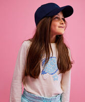 T-shirt bambina in cotone Turtles Flowers Off white vista frontale indossata