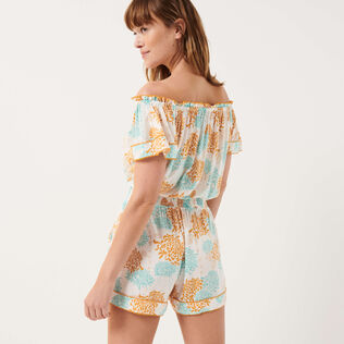 Women Playsuit Iridescent Flowers of Joy- Vilebrequin x Poupette St Barth Terracotta back worn view
