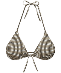 Damen Triangel Grafisch - Women Triangle Bikini Top Pocket Checks, Bronze Vorderansicht
