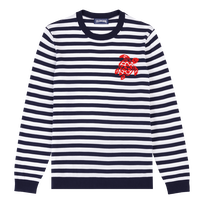 Men Cotton Crewneck Striped Sweater Navy / white front view