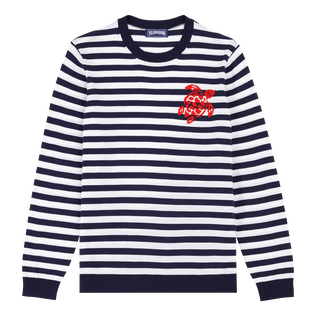 Men Cotton Crewneck Striped Sweater Navy / white front view