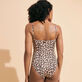 Women Bustier One-Piece Swimsuit Turtles Leopard Straw back worn view