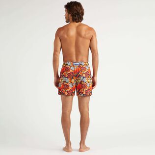 Men Stretch Short Swim Trunks Monoi Turtles Apricot back worn view
