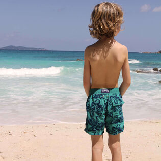 Boys Swim Shorts Poulpes Flocked Emerald front worn view