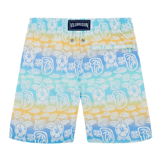 Boys Ultra-Light and Packable Swim Trunks Tahiti Turtles White back view