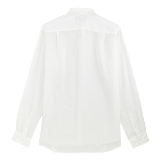 Men Linen Shirt Solid White 后视图