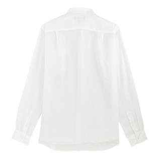 Camisa de lino lisa para hombre Blanco vista trasera